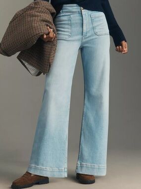 Colette Full-Length Wide-Leg Jeans by Maeve Light Denim Patch Pocket 29 ($140)